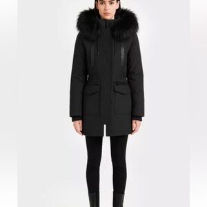 NWT $595 RUDSAK Plush-trimmed shell hooded down parka Women Black Size S